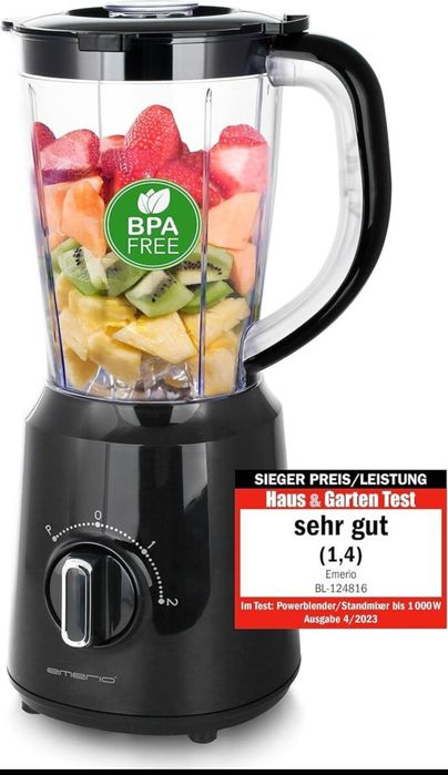 EMERIO Blender Kielichowy 1,5L, 500W, 2 Prędkości Pulse, Czarny, BL-124816