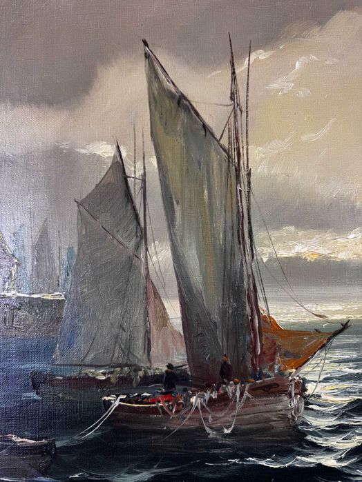 Obraz olejny E.Colin Statki na Morzu marynistyka ! Showroom Warszawa !