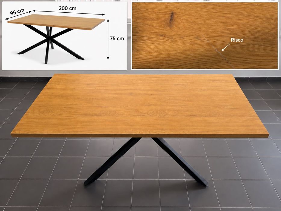Mesa de jantar ,madeira,pés pretos de metal