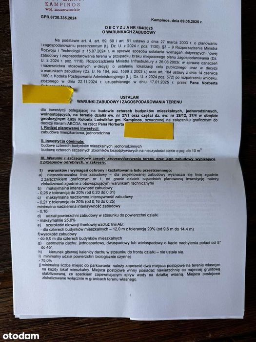 Duża działka inwestycja z warunkami zabudowy na 4 domy