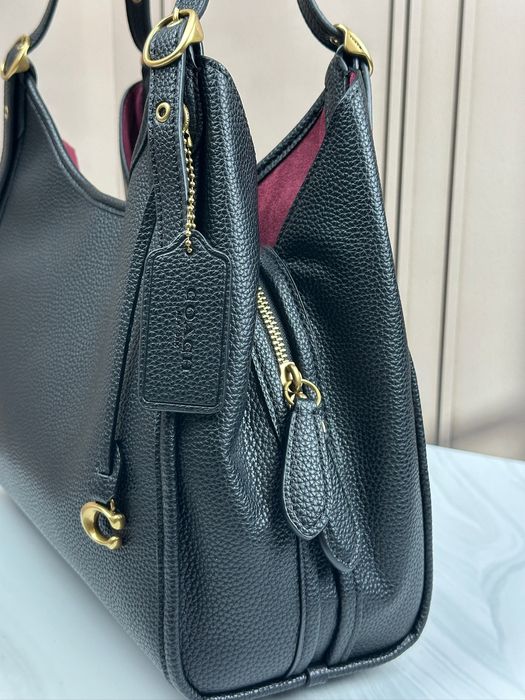 Містка жіноча шкіряна сумка Coach Willow Shoulder Bag з двома ремінцями Чорна