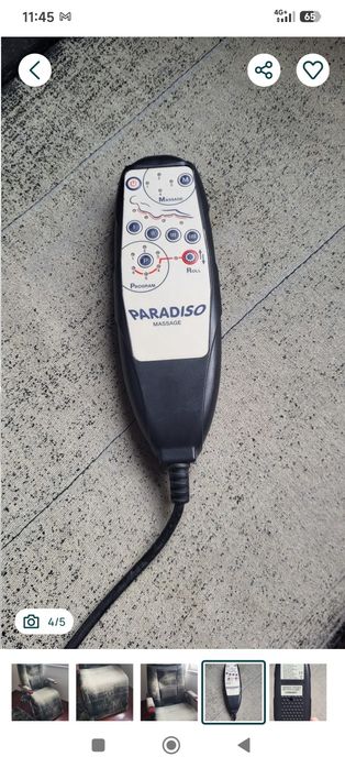 O cadeirão de massagem da marca Paradiso está a funcionar muito bem