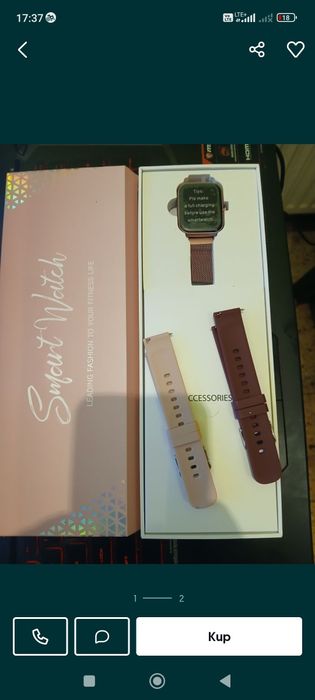 Smartwach różowy z wymiennymi paskami .
Produkt nowy. 
Menu w j. Ang