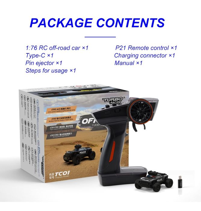 Carro telecomandado com controlador Turbo racing C82 escala 1:76 *Novo