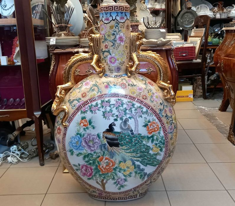 Potężny wazon ze smokami, Chiny, 24 karat, wys. 91cm, szer. 63cm