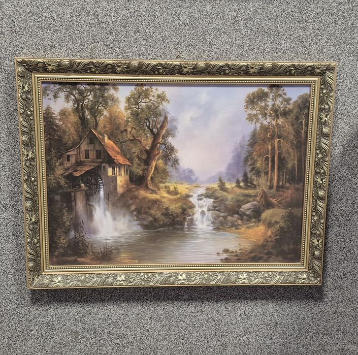 Krajobraz Druk na desce w pięknej ozdobnej ramie