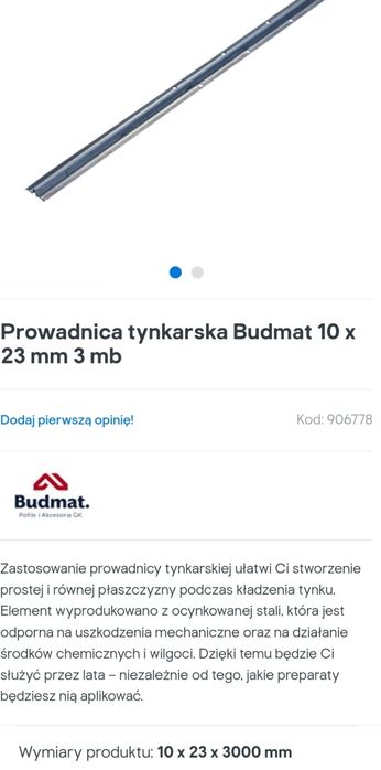 Prowadnica tynkarska Budmat 10 x 23 mm 3 mb 9szt