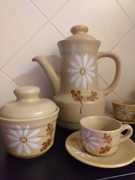 Serviço café grés rústico,francês,bule,açucareiro,6chavenas,EM MÃO