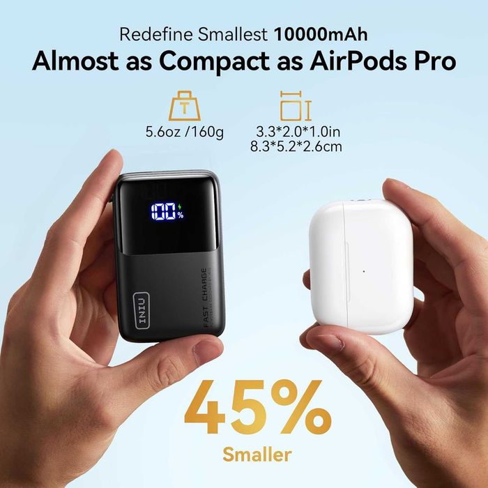 Найменший Power Bank INIU P50 45W, 10000mAh (160 грам)
