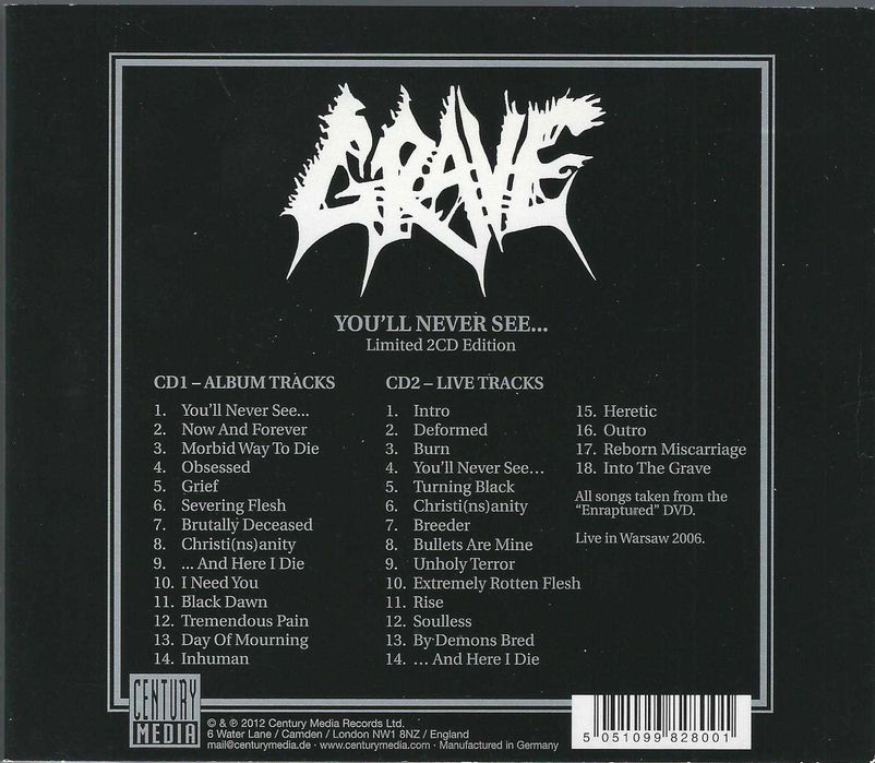 2 CD Grave - You'll Never See (2012) (Century Media) Slipcase