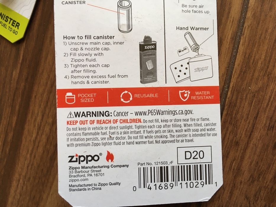 Оригинальный брелок канистра Zippo 121503 Fuel Canister для топлива