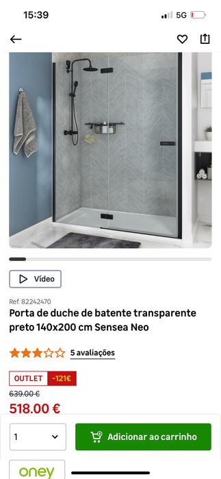 Vidro Fixo / Frontal Duche com Porta 140x2 Altura