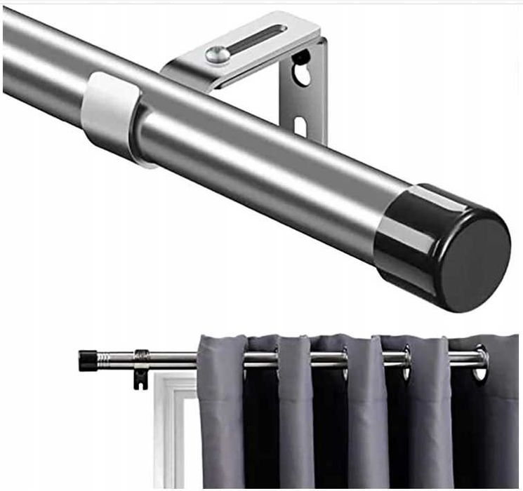 Karnisz pojedynczy metalowy 76 365 cm, srebrny, regulowany