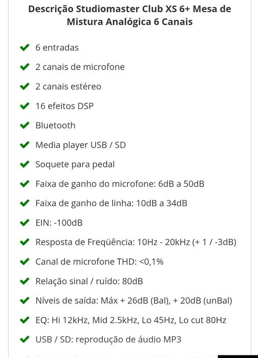 Mesa mistura Studiomaster club XS6
