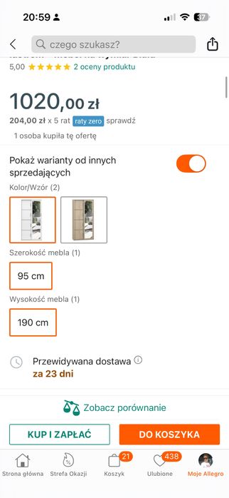 Nowa pojemna szafa z lustrem