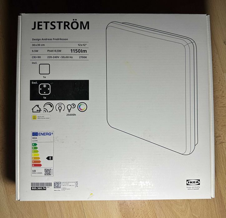 Cветодиодный Cветильник IKEA JETSTROM ! 2700K, 30x30см