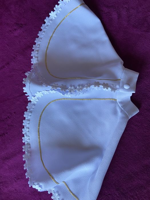 Alba dla dziewczynki szyta na zamówienie, piękne rękawki z żabotami