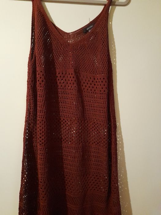 AŻUROWA bordowa sukienka "46"