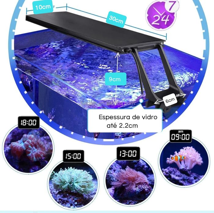 Iluminação de aquário água salgada/reef/ corais com ciclos e on/off