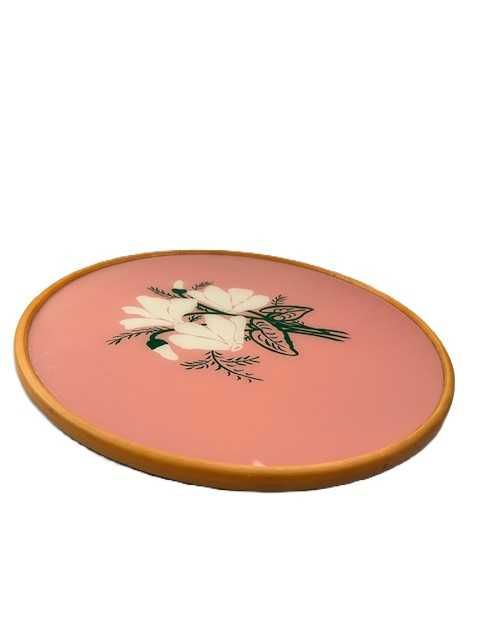 Patera obrotowa PRL malowana różowa kwiaty śred 33 cm