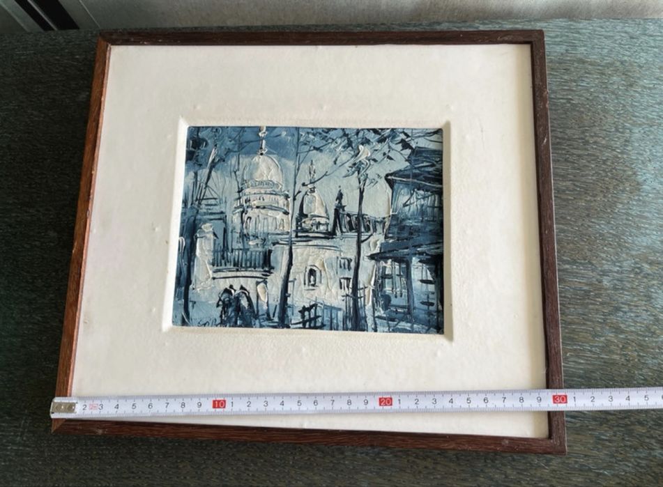 Quadro vintage pintura óleo espátula tons azuis estilo europeu