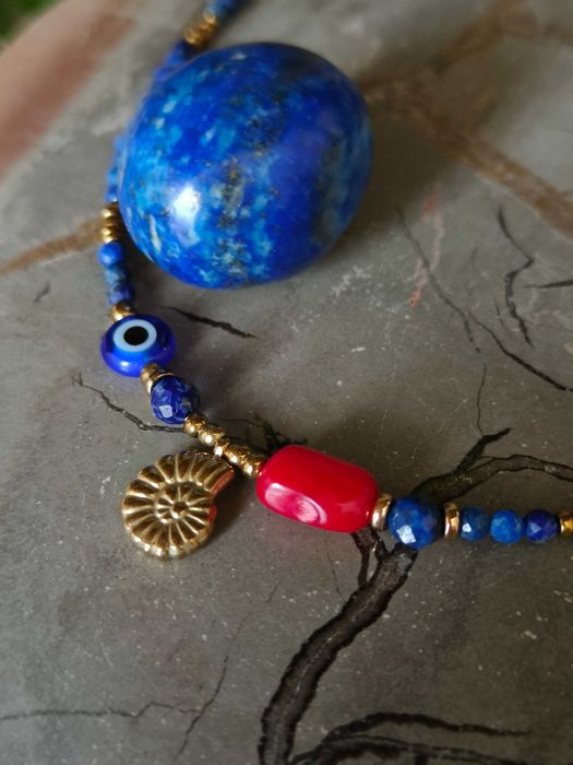 Naszyjnik Lapis lazuli , koral , muszelka , oko