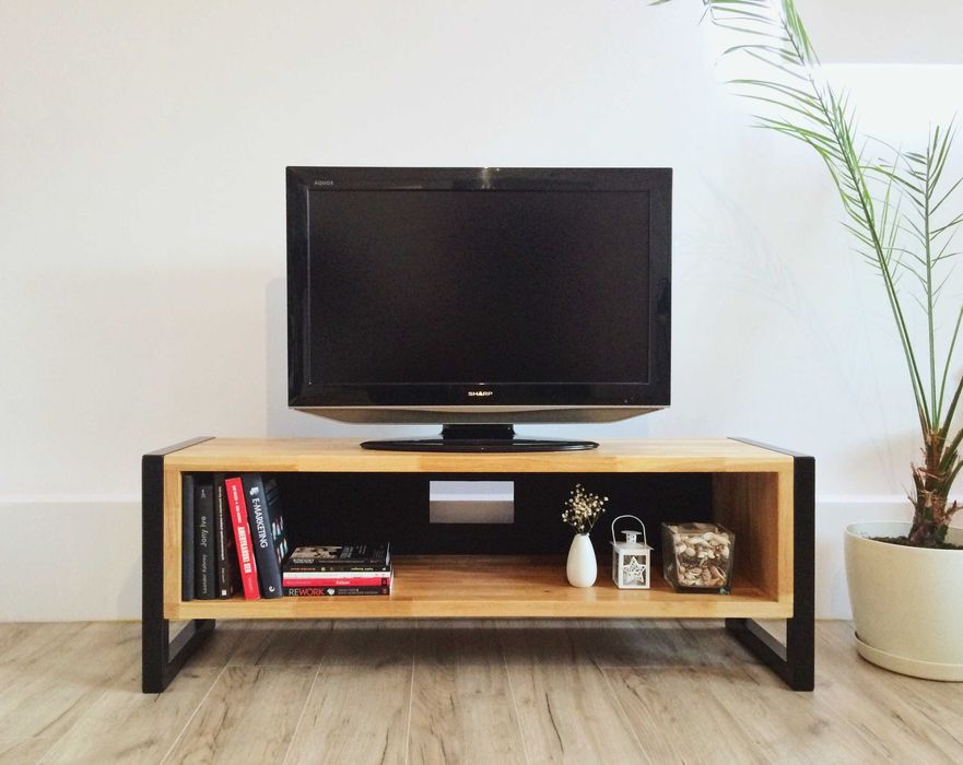 Dębowa szafka RTV pod telewizor industrialna loft metal drewno 100x40