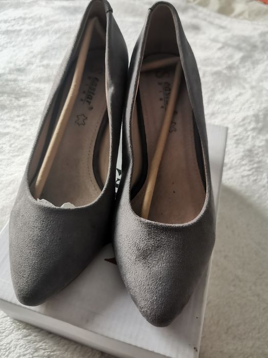 Szare damskie buty na obcasie Seastar