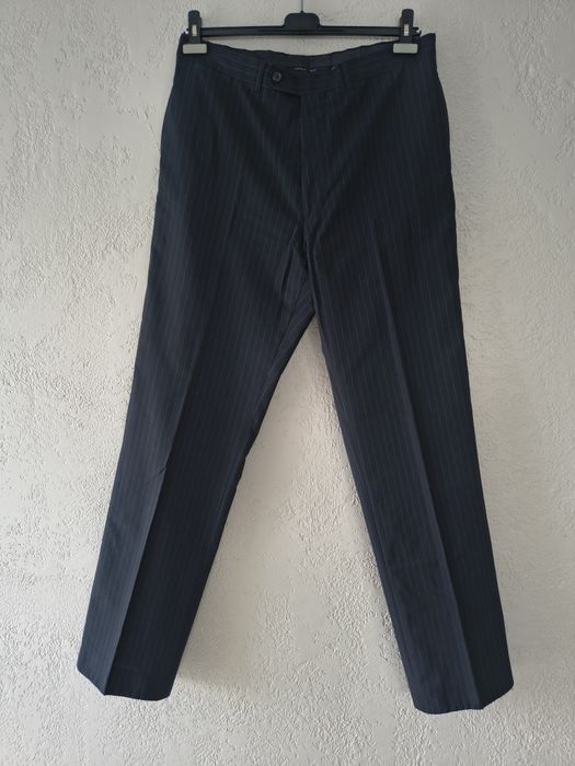 Wełniany garnitur męski, granatowy , w paseczki, VAN GILS , XL