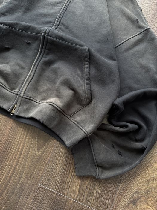 Зіп Худі Boxy Fit Oversize Distressed Худи Оверсайз Широке YZY GAP Y2K ERD Washed Потерте Дістрес Baggy Чорне Вошед з Дирками Варене Кофта на замку