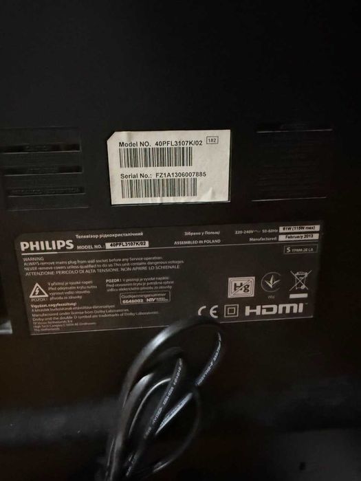 Продам телевізор Philips 40" (40PFL3107K/02)