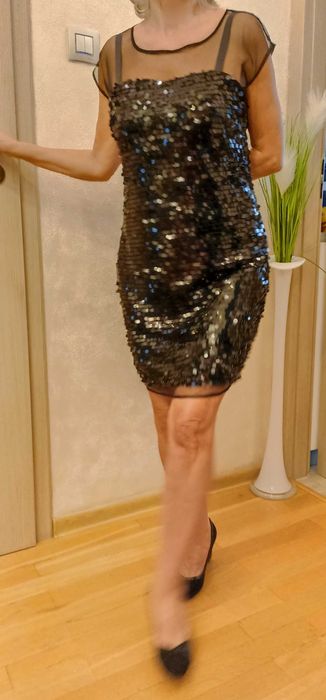 Sukienka czarna imprezowa przed kolano ,cekiny Glamorous rzm 38/M/10