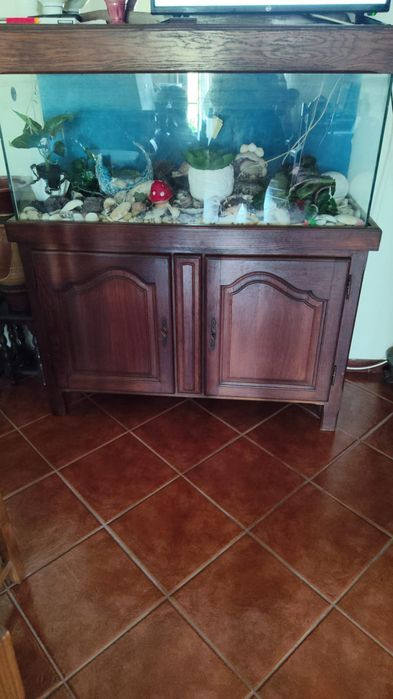 Móvel e aquário decorativo