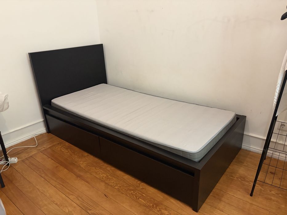 Cama IKEA Individual 90x200 com 2 Gavetas + Colchão e Estrado