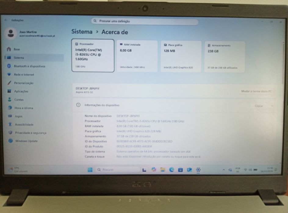 Acer Aspire 5 A515 - i5-8gen - 8Gb RAM 256GB NVMe