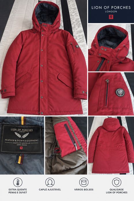 Lion of Porches Casaco Parka Vermelho Novo – Original Inverno Homem