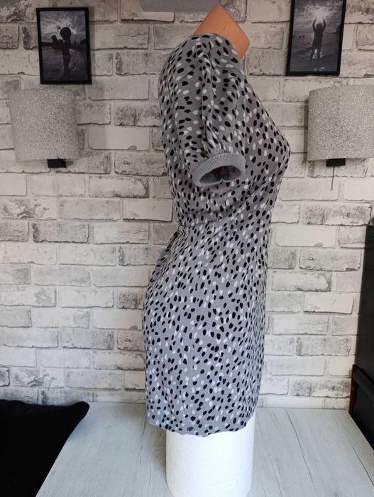 krótka elastyczna sukienka XL z dzianiny mini tunika dzianinowa szara