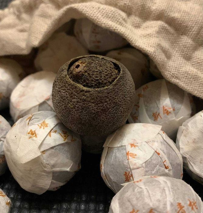 Шу пуер в мандарині Зелений Мандарин ТМ Синь Ї Хао 5 шт