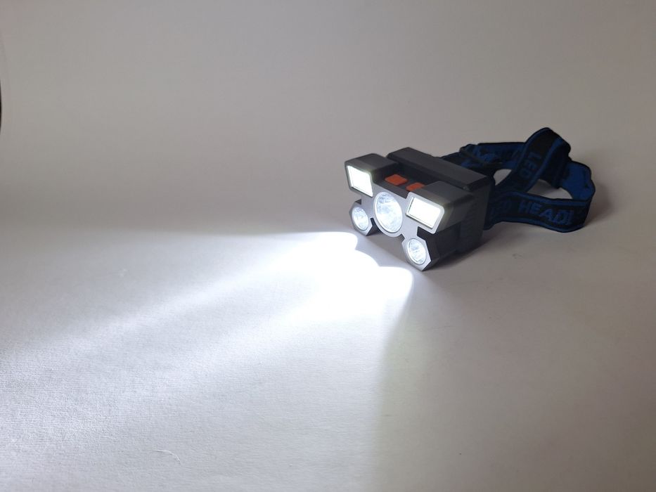 nowa lampka latarka czołowa, USB, niebieska