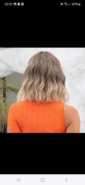 Nowa peruka damska bob krótki ombre sombre balejaż falowana blond