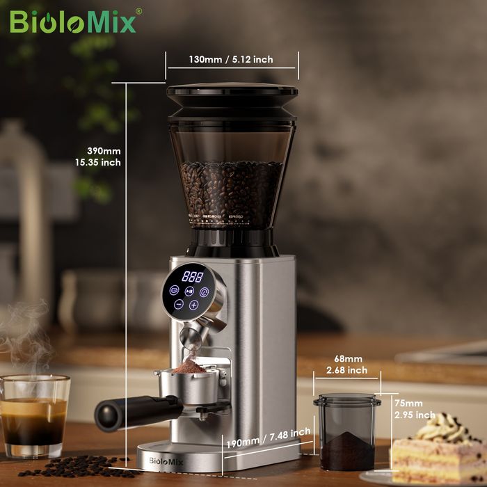 Moinho de café de rebarbas cónicas 48 ajustes / 150W / Tátil - Novo.