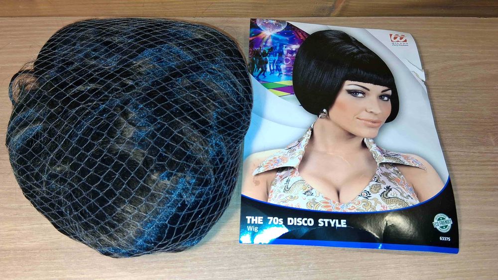 Peruka damska lata 70. styl Disco, czarny bob z grzywką