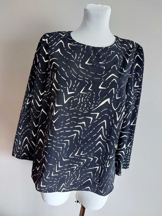 Bluzka koszula dlugi rekaw l xl czarna we wzorki