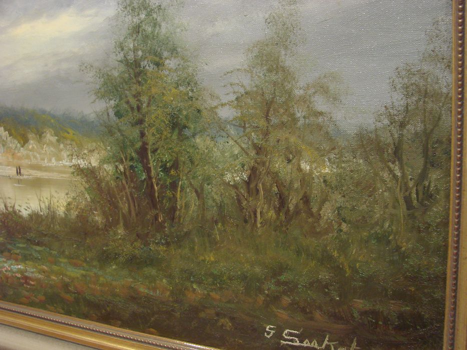 Wioska przy Rzece - Piękny Obraz na Płótnie - 135 x 75 cm G. Seekatz