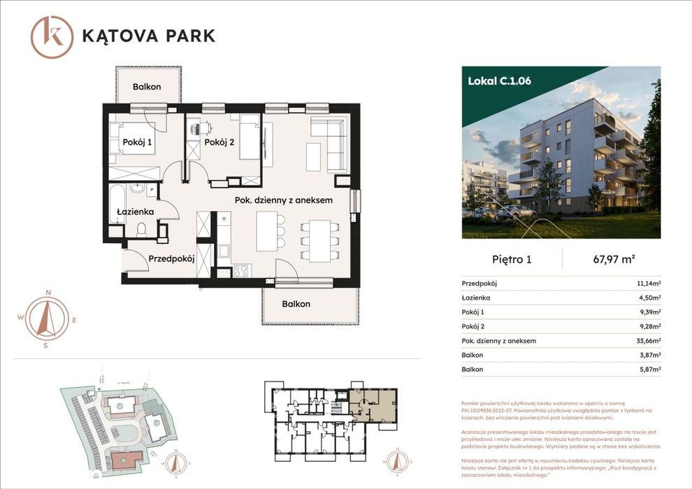 3 pokoje | 67,97 m² | 2 balkony | Kątova Park
