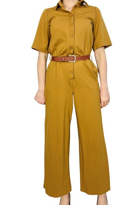 Beżowy kombinezon koszulowy midi S 36