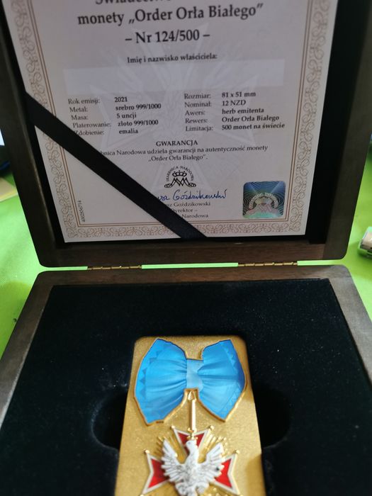 Srebrna moneta kolekcjonerska Order Biały 100 lecie