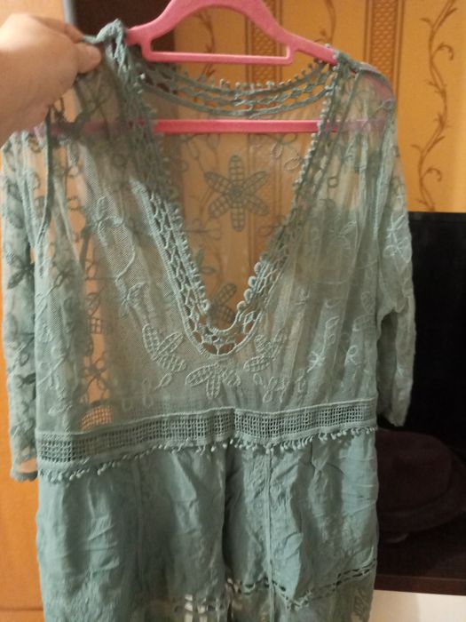 Туника накидка парео пляжное вышитое кружево L-XL