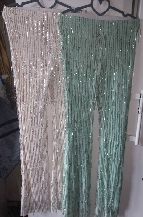 Брюки сетка ,прозрачные в пайетках Jeff Gallano (Франция )белые, мята