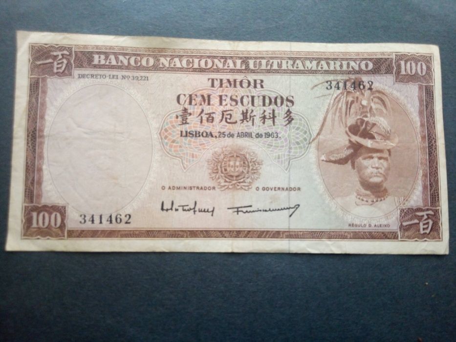 2 notas 20$ e 100$ TIMOR 1967 e 1963 belas e raras VER FOTO